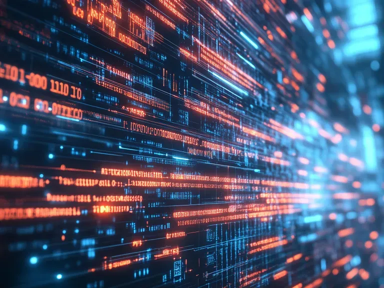 leuchtende Datenströme in einer digitalen Landschaft bei Nacht