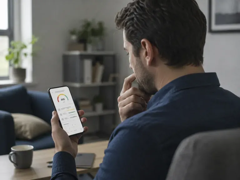 Ein man der skeptisch auf ein Handy blickt