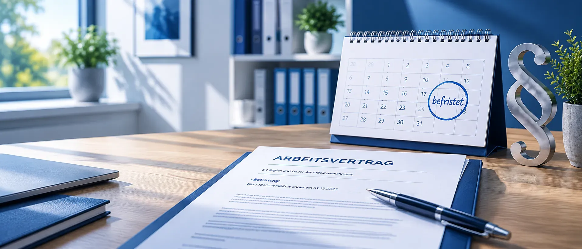 Ein Arbeitsvertrag der auf einem Schreibtisch liegt