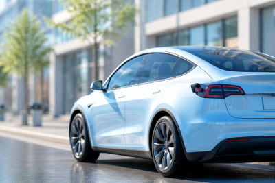 Ein Tesla an einer Ladestation